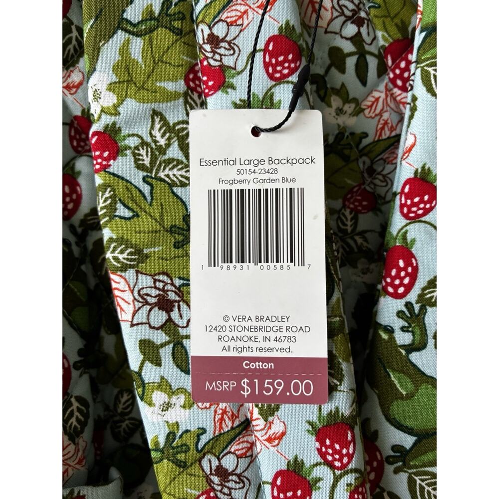 Vera Bradley Frogberry Garden Blue Essential 17” Laptop Large Backpack NWT - Picture 6 of 8